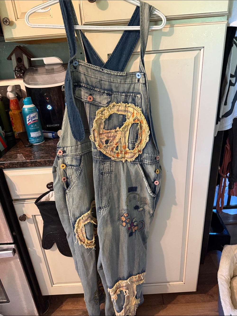 Embroidered Patchwork Light Blue Denim Overalls Jumpsuit